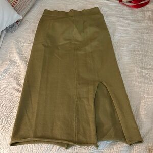 Olive Green Midi Skirt with Slit